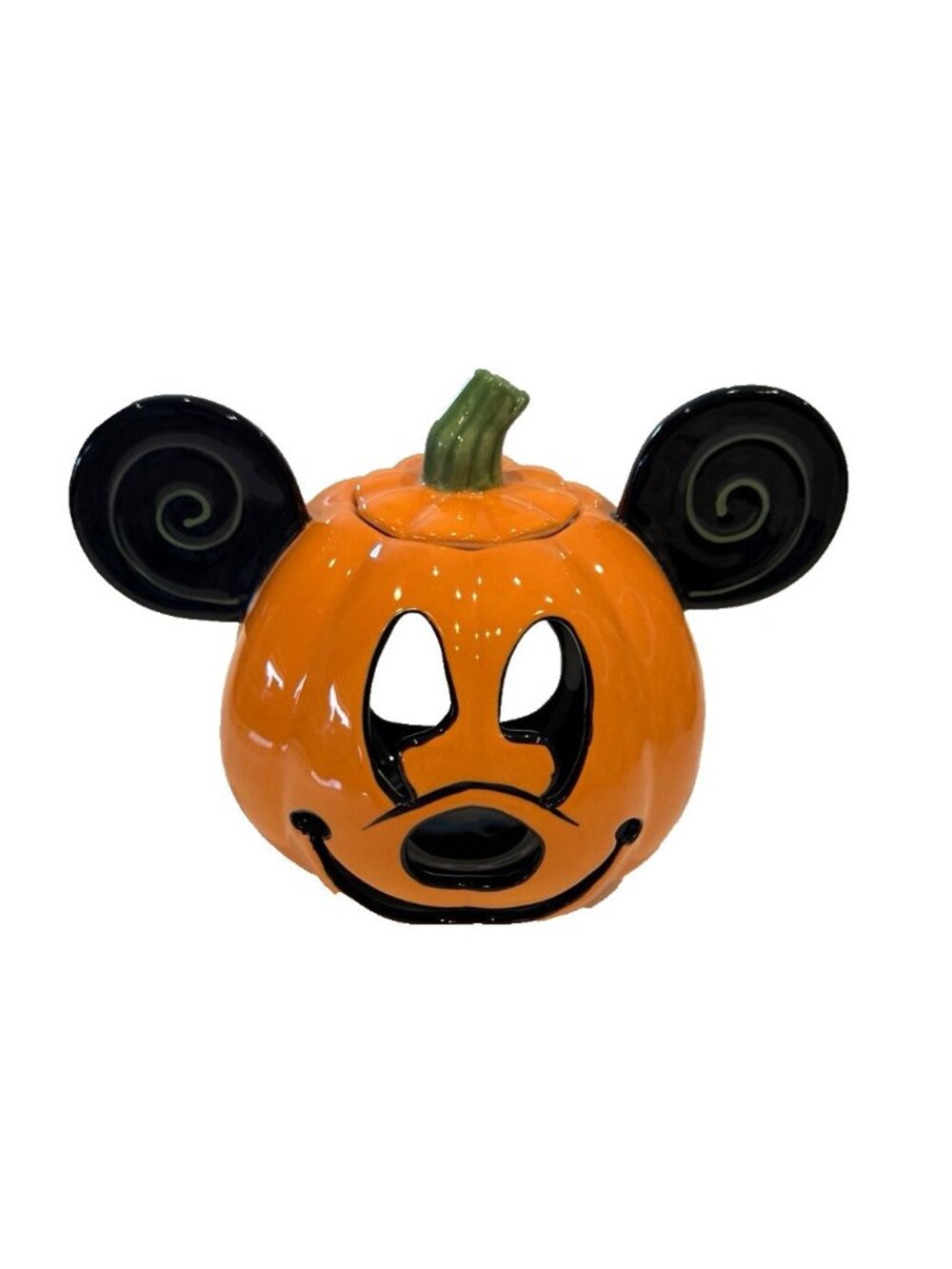 Disney Mickey Mouse Jack O' Lantern Pumpkin Votive Candle Holder w/ Lid Ceramic